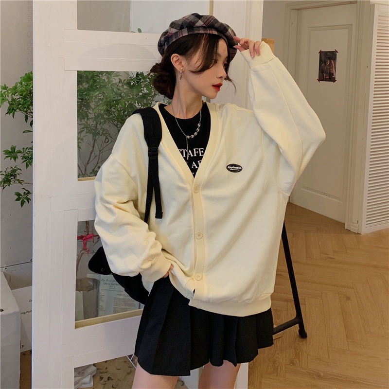 Áo khoác hoodie tay dài dáng rộng thời trang Hàn Quốc cho nữ