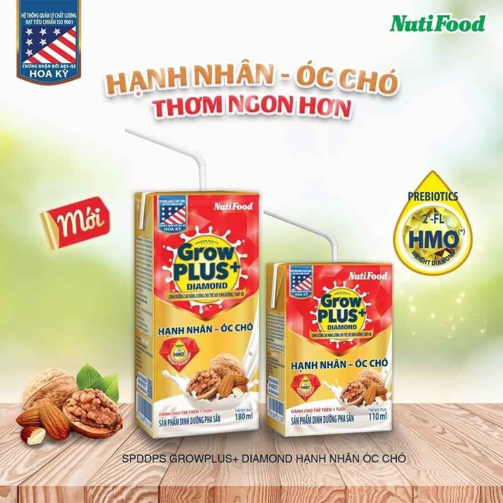 Thùng Sữa Grow Plus Diamond 110ml - thùng 48 hộp ( vị hạnh nhân - vani)