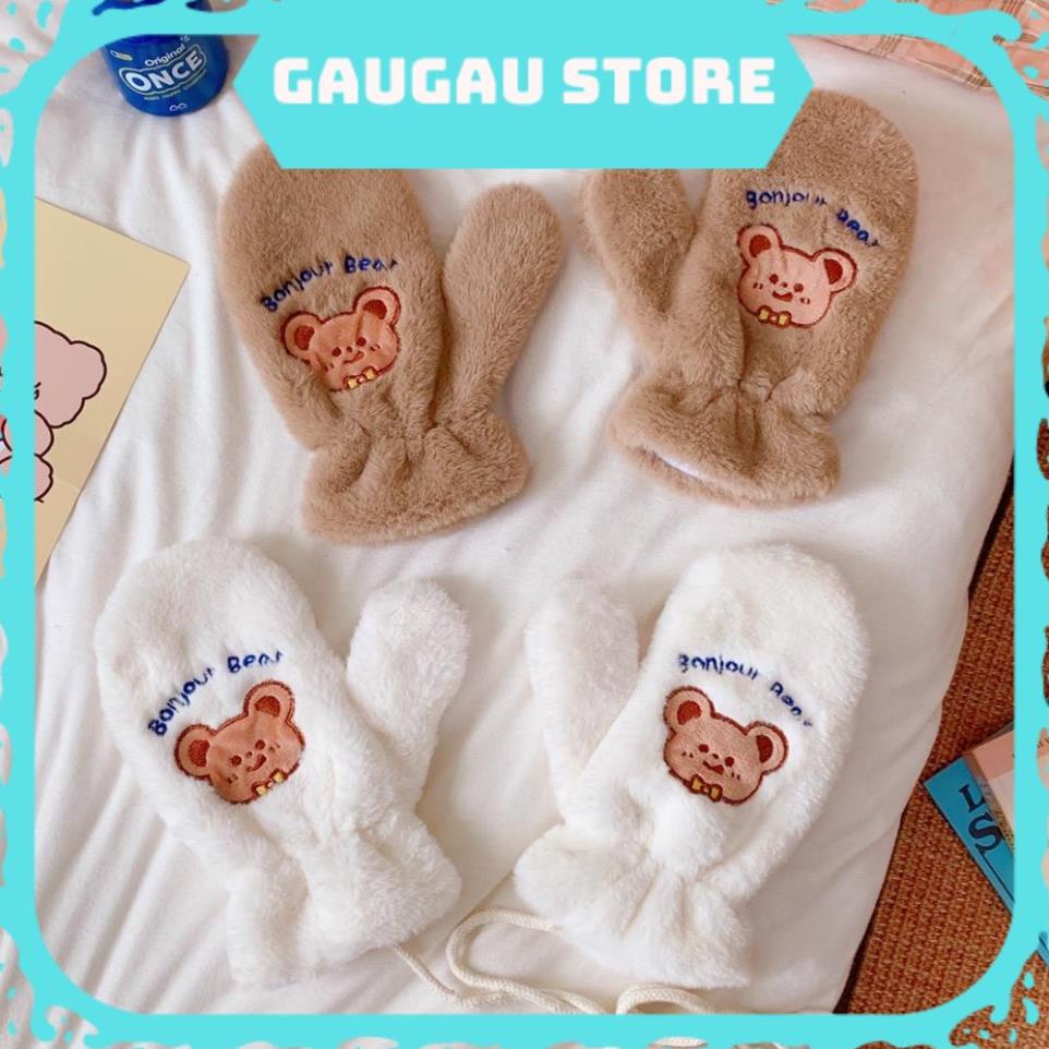 Găng Tay Gấu Thỏ Lót Lông Giữ Ấm Dễ Thương Phong Cách Hàn Quốc