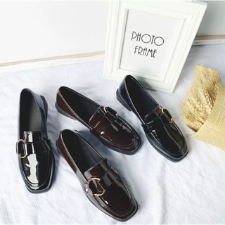 Giày Vintage gió Anh giày nhỏ nữ Hàn Quốc phiên bản ulzzang đầu vuông một bàn đạp giày phẳng