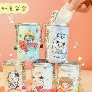 Khăn giấy ướt dạng lon móc khóa hình cute tiện dụng