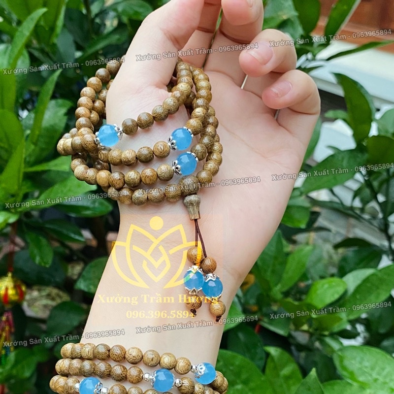 Chuỗi Trầm Hương Tốc 108 hạt + Đá Ngũ Bảo - Vòng Tay Gỗ tự nhiên Nam Nữ - Dây Tràng Trợ Mệnh