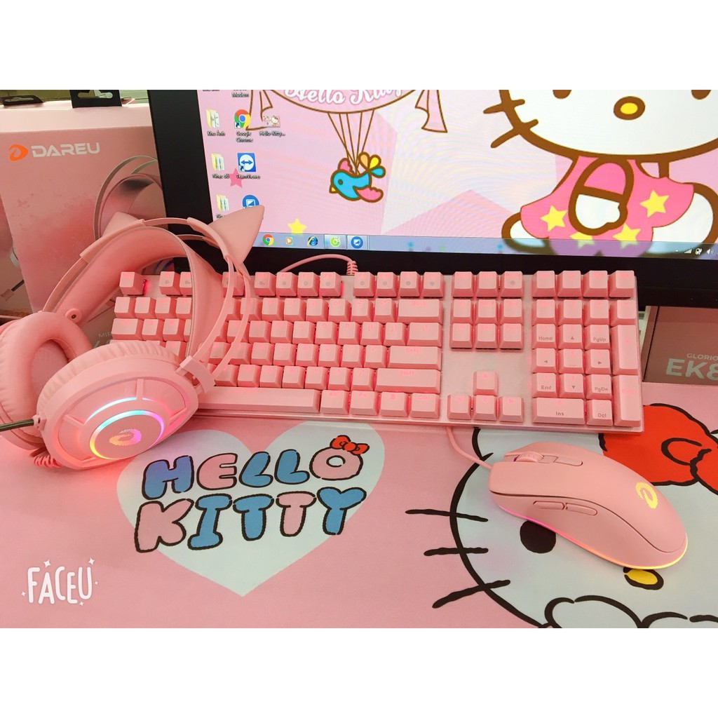 Combo Bàn Phím Cơ + Chuột + Lót Di Chuột (Pad) + Tai Nghe Pink - Combo Gaming Màu Hồng