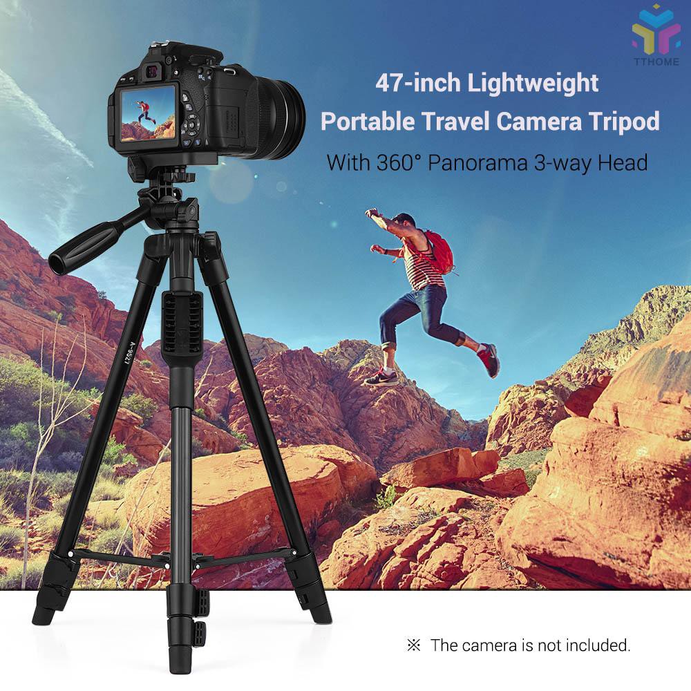 T&T 47-inch Lightweight Portable Travel Camera Tripod Stand Compact Aluminum Alloy with Smartphone Holder BT Remote Cont