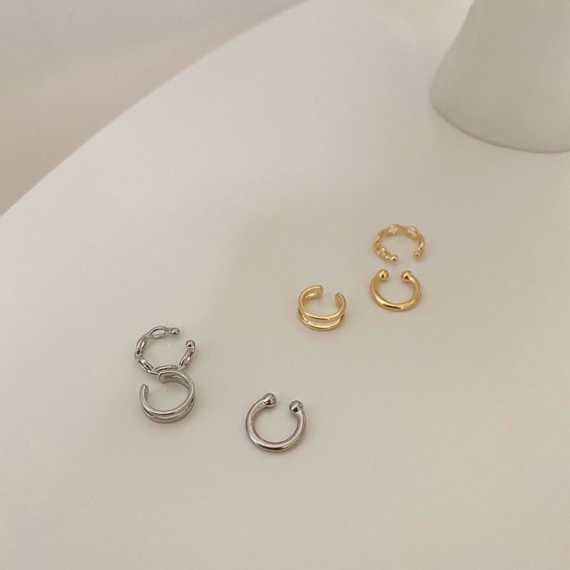Set 3 Bông Tai Nữ Bạc 925 Không Cần Bấm Lỗ Retro Phong Cách Đơn Giản