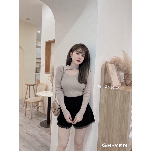 Áo Dài Tay Khoét Cổ Chất Len Cổ Tròn Dễ Mặc Dễ Mix Đồ Cực Xinh | BigBuy360 - bigbuy360.vn