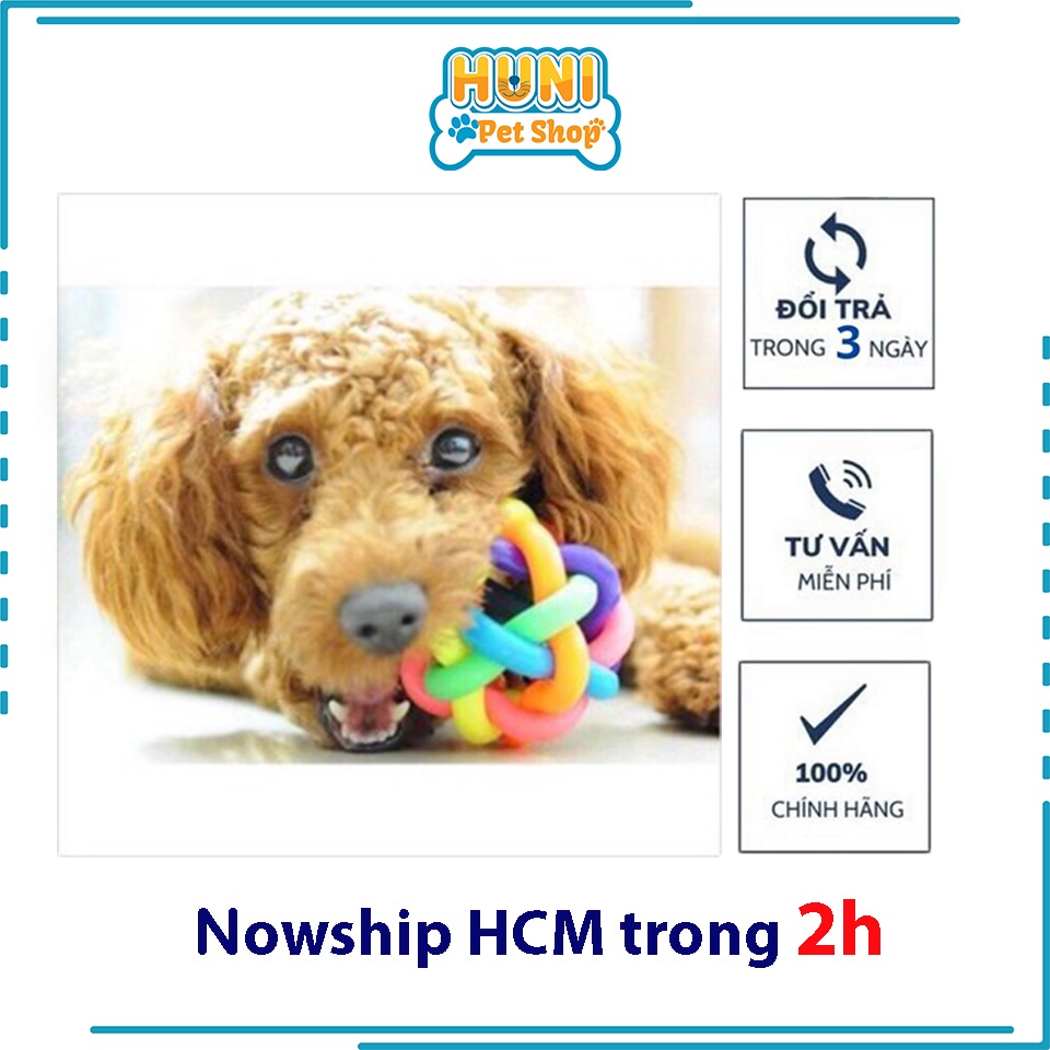 Đồ chơi cho chó gặm banh bảy màu có chuông đồ chơi cho chó con - Huni Petshop