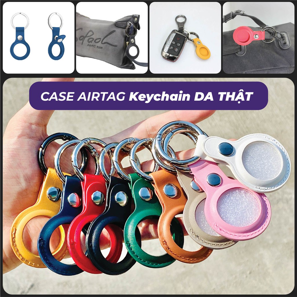 bao DA THẬT nút bấm bảo vệ cho airtags, nhiều màu, móc khóa ba lô Leather keyring