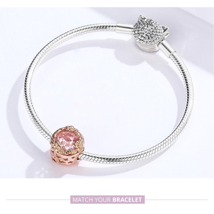 BAMOER Vòng Tay Hạt Charm Hình Hoa Bướm Và Bướm Bằng Kim Loại Mạ Vàng Hồng SCC1258