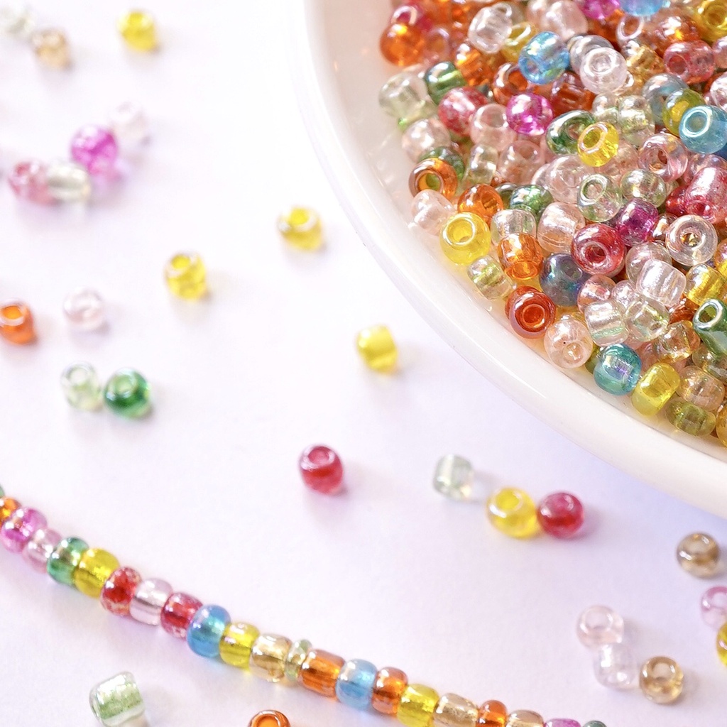 Gói 25g - 50g hạt cườm tấm 2mm 3mm mix màu trong đính kết quần áo DIY