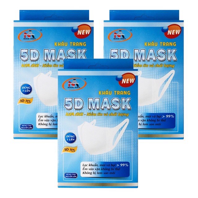 1 Hộp Khẩu Trang 5D Mask Quai Vải Hàng Chính Hãng - 10 Cái