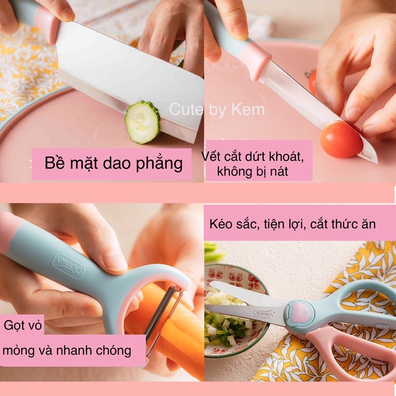 Bộ dao thớt Didinika cao cấp hình con heo gồm 5 chi tiết (hàng chính hãng)