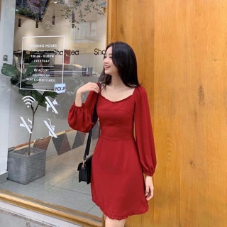 ĐẦM ĐỎ TAY PHỒNG DÁNG A
