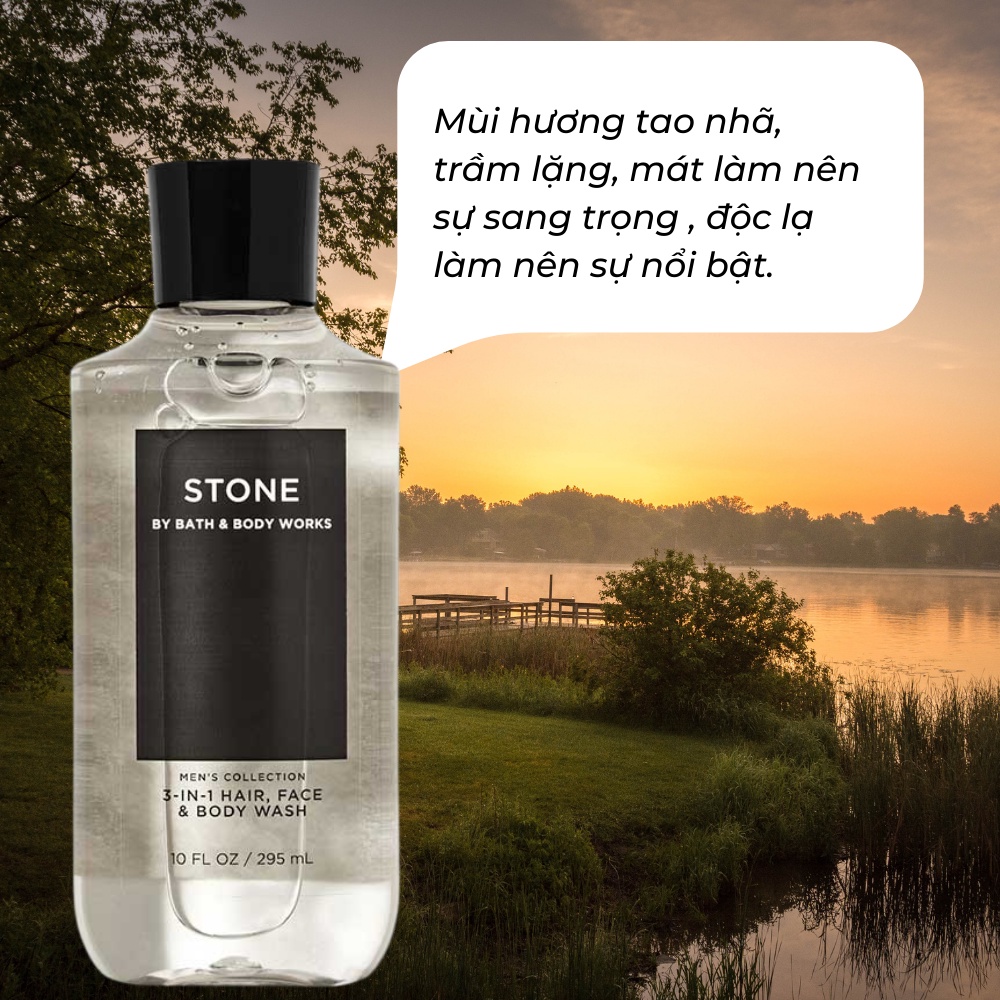 Sữa Tắm Gội Bath & Body Works Stone Hair, Face & Body Wash Mùi Hương Sang Trọng Lịch Lãm Dành Cho Quý Ông Chai 295ml