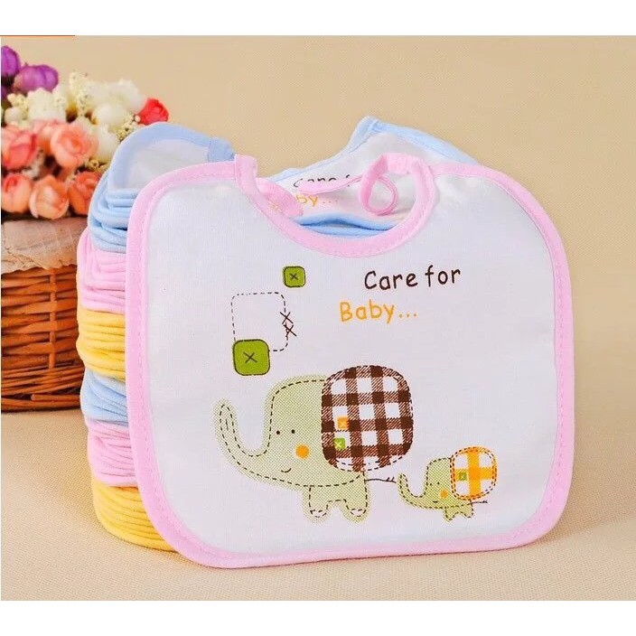 Set 2 Yếm Ăn Dặm Vải Cotton hình voi buộc dây Cho Bé HÀNG LOẠI 1