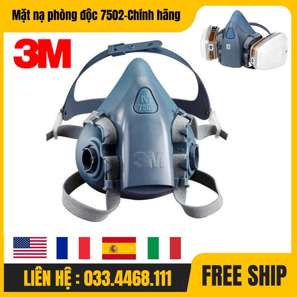 Bộ Mặt Nạ Phòng Độc 3-M-7502 Chính Hãng, Chống bụi, Chống khói độc ,Phun Sơn, Phun Thuốc Trừ Sâu [TẶNG KÍNH]