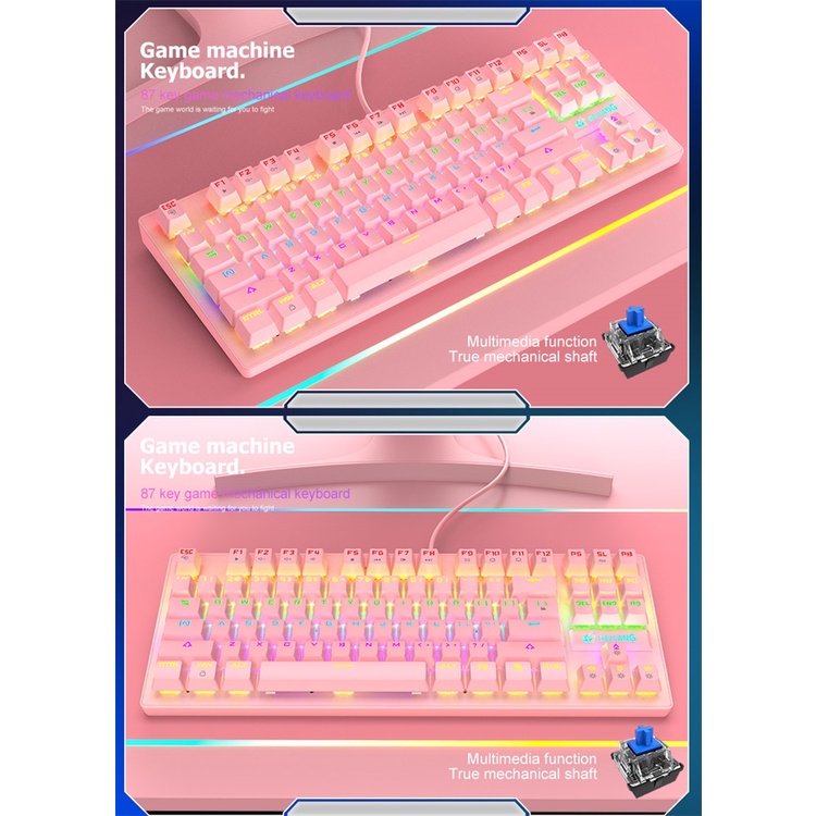 Bộ Bàn Phím Cơ Gaming K2 Và Chuột X500 Màu Hồng Dùng Cho Máy Tính, Laptop Hỗ Trợ Chơi Game Và Dùng Văn Phòng