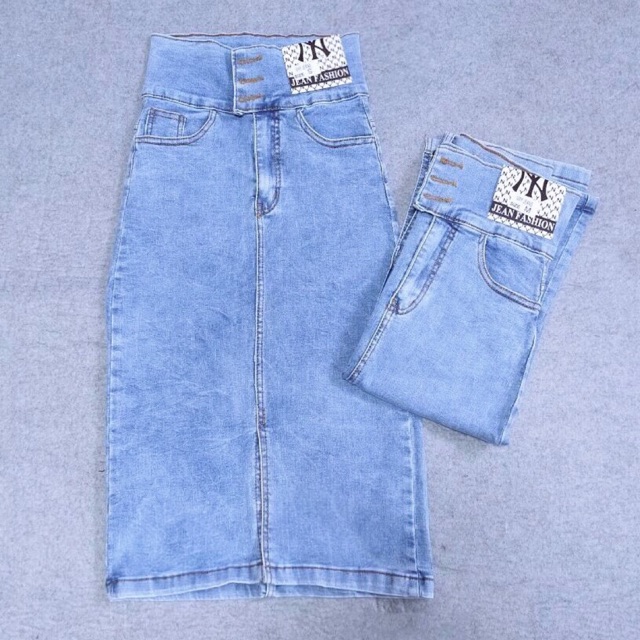 Chân váy jeans nữ lưng siêu cao tôn dáng