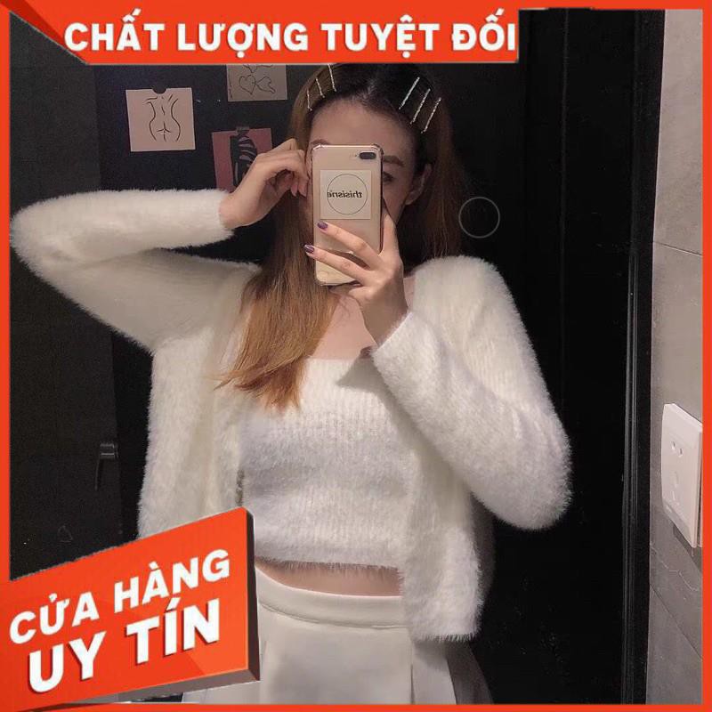 Set 2 áo len lông thỏ- khoác và áo dây chất mềm mướt- ảnh thật sp