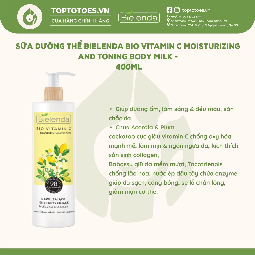 Dưỡng thể trắng da Bielenda Bio Vitamin C dưỡng ẩm, làm sáng mịn da