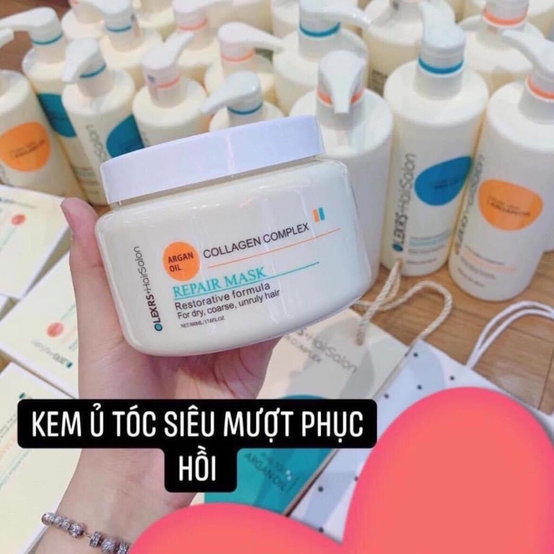 Kem ủ tóc Olexrs Hairsalon argan oil collagen complex chính hãng 500ml phục hồi tóc hư tổn