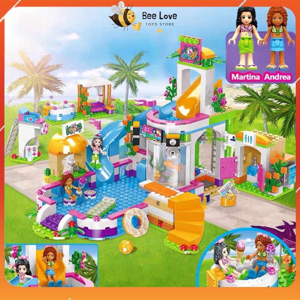 Bộ đồ chơi lắp ráp Lego Friends Hồ Bơi Cho Bé 696 Chi Tiết, Bộ xếp hình lắp ghép khu nghỉ dưỡng cao cấp bé gái