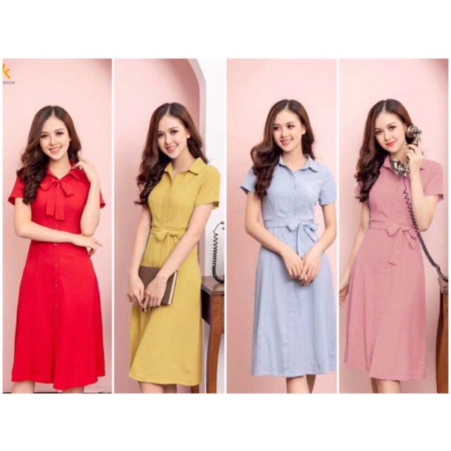 Đầm A cổ đức nẹp đai NK