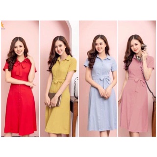 Đầm a cổ đức nẹp đai nk