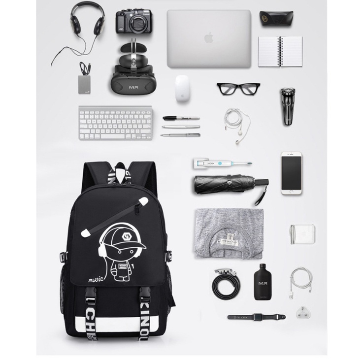 Balo Đi Học Thời Trang Phát Sáng Hình Mắt - Tặng Dây Sạc USB + Khóa Chống Trộm Hot 2021