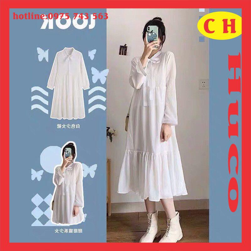 [RẺ VÔ ĐỊCH] sét đầm vintage dáng ullzang trắng nơ ngực🎀đầm nữ🦋váy babydoll tay bồng dáng suông có lót trong kèm gile