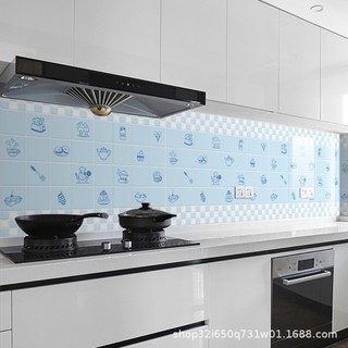 DECAL 1M dán bếp tráng nhôm khổ 60CM - bánh kem vuông xanh dương ADD456