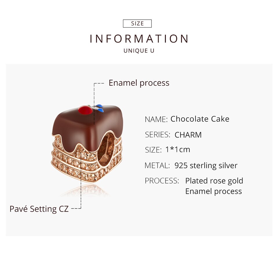 Hạt Phụ Kiện Bamoer BSC349 Thiết Kế Bánh Kem Sô-cô-la Bằng Bạc Thật 925 Xỏ Vòng Tay Thủ Công