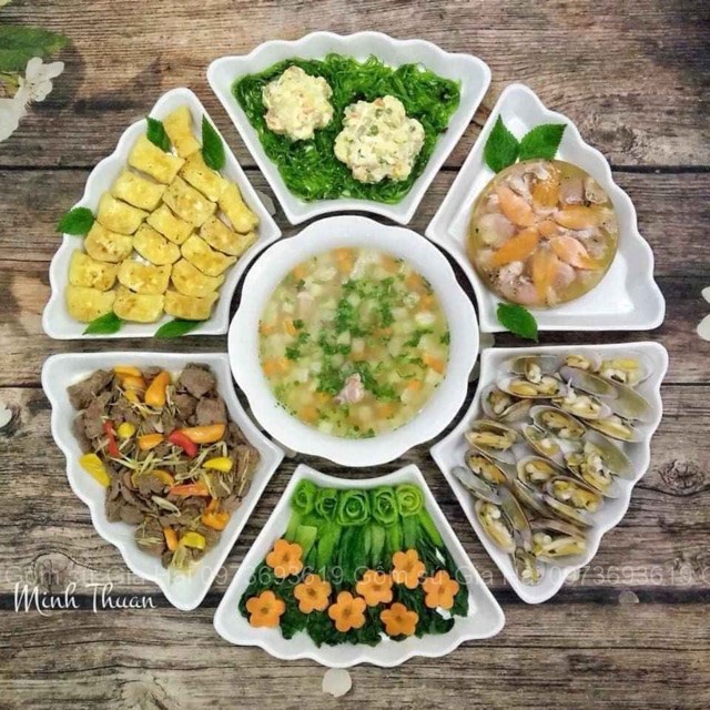 Set đĩa mặt trời 6 cánh hoa sứ Bát Tràng