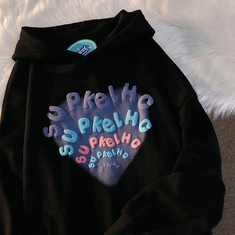 Korean Style Letter Love Print Pullover Hoodie Women 2021 New Japanese Retro Style Hooded Sweater Trend Wild Hoodie Unisex Couple Top Jacket | BigBuy360 - bigbuy360.vn