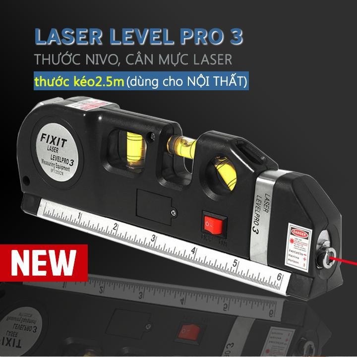 Thước Đo Laser Chữ Thập Căn Mực Kiêm Thước 2.5m 4in1