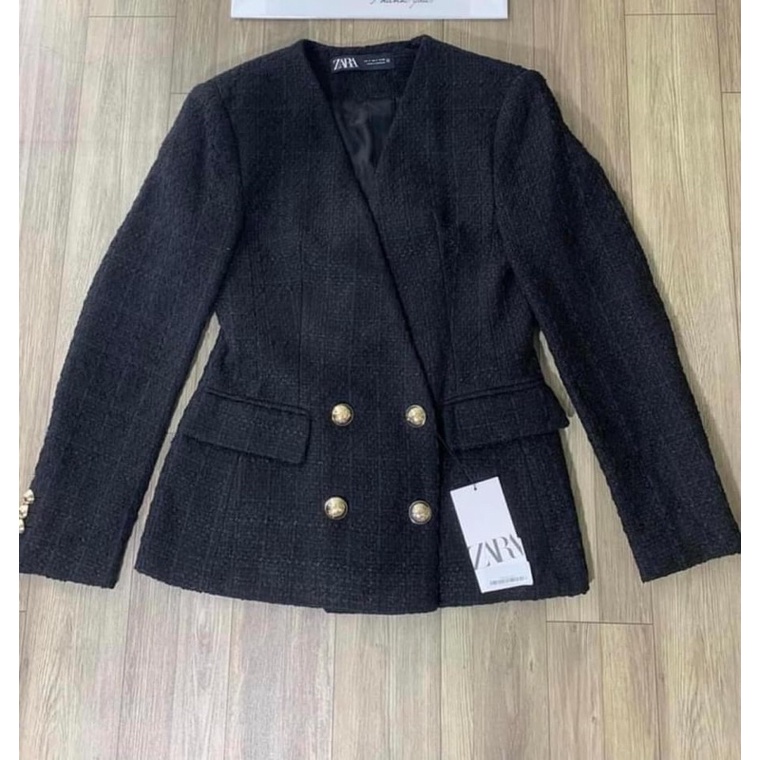 Blazer zara new tag màu đen dạ tweed
