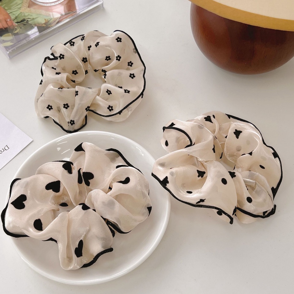 Dây cột tóc vải scrunchies hoa có viền phong cách Hàn Quốc siêu xinh DCV