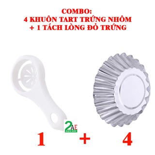 Combo 4 khuôn bánh tart trứng bằng nhôm và 1 dụng cụ tách lòng đỏ trứng