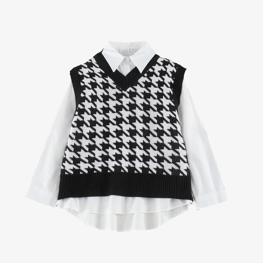 Áo len gile nữ Hàn Quốc Unisex kẻ caro to cổ tim  thời trang cá tính thu đông GileShop M45HD | BigBuy360 - bigbuy360.vn