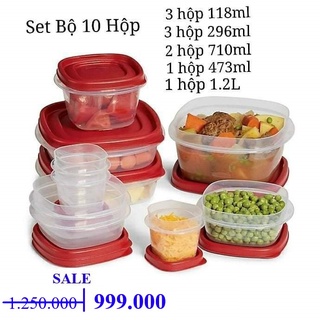 Sét 10 hộp nhựa đựng thực phẩm Rubbermaid (Không Có Vent Thoát Khí)