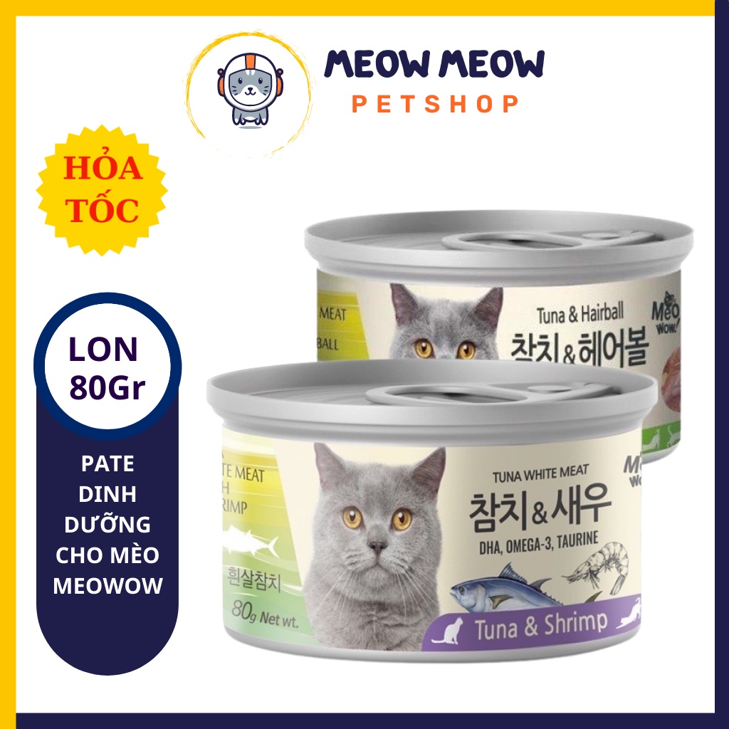 Pate cho mèo Meowow Tuna cá ngừ trắng nguyên miếng | Lon 80g | Pate dinh dưỡng cho mèo.