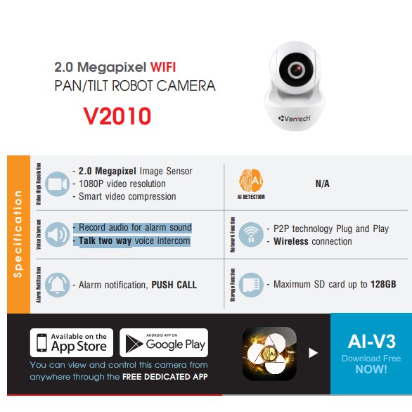 Camera giám sát trẻ nhỏ Vantech AI-V2010 2MP Full HD kèm thẻ nhớ 32GB | BigBuy360 - bigbuy360.vn