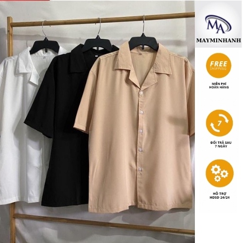 Áo sơ mi nam nữ Cổ Vest ngắn tay form rộng unisex nam nữ vải lụa co giãn 4 chiều bền đẹp