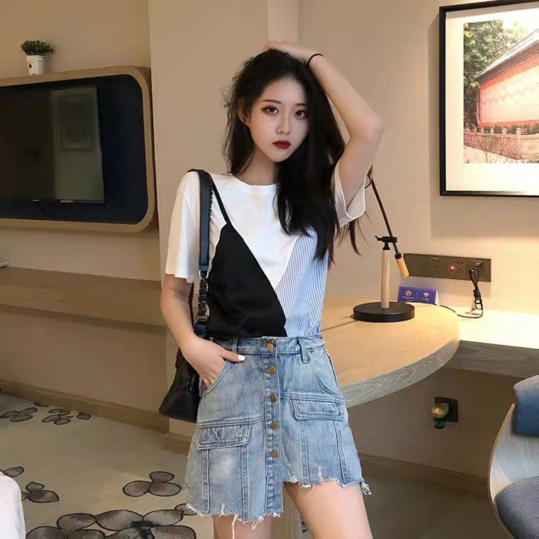 Quần bò giả váy đính cúc , Quần váy jean