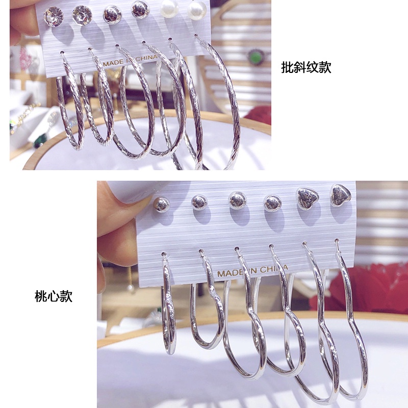 Set 6 Đôi Bông Tai Hình Trái Tim Bằng Bạc Đơn Giản Cho Nữ