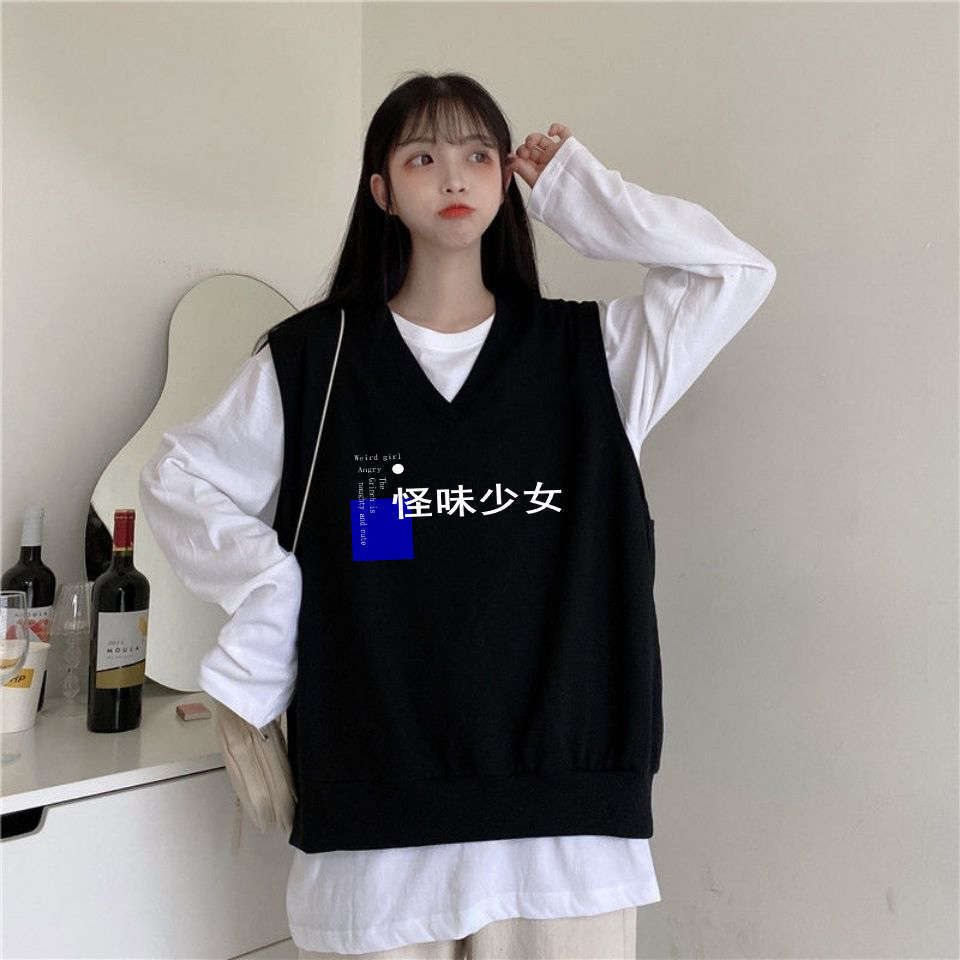 Áo cổ V không tay dáng rộng kiểu Hàn Quốc xinh xắn cho bạn nữ