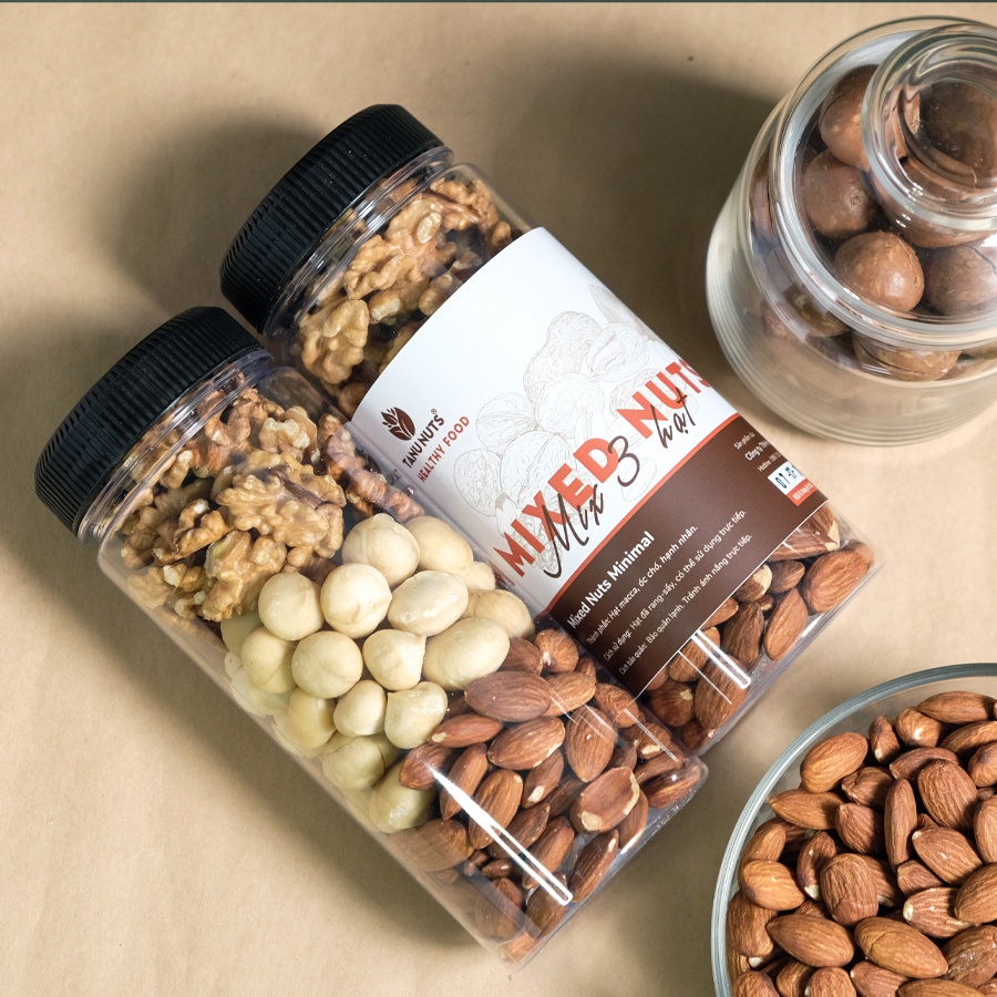 Hạt dinh dưỡng mix 3 TANU NUTS, ngũ cốc granola mix hạt mắc ca, nhân óc chó, hạnh nhân tốt cho bà bầu, bé