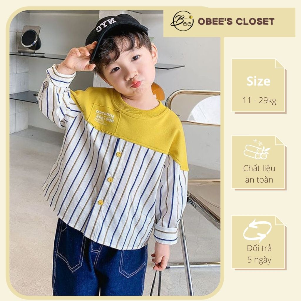 Áo dài tay bé trai Obee's Closet Áo sơ mi cổ thun tròn