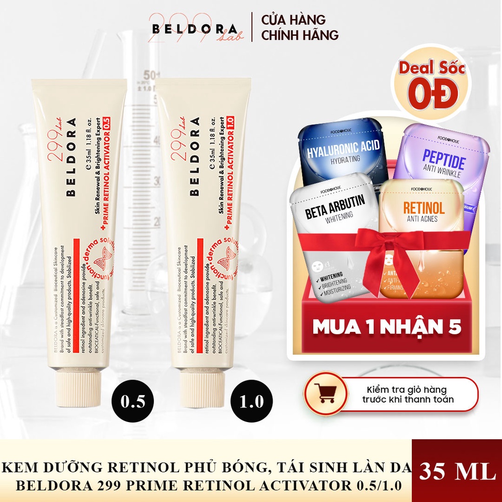 KEM DƯỠNG RETINOL PHỦ BÓNG, NGĂN NGỪA MỤN, TÁI SINH LÀN DA BELDORA 299 PRIME RETINOL ACTIVATOR 35ML