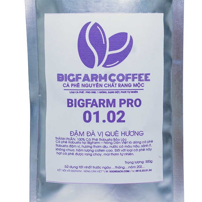 Cà phê mộc truyền thống nguyên chất Robusta giống Bigfarm coffee Pro 1.2, rang vừa